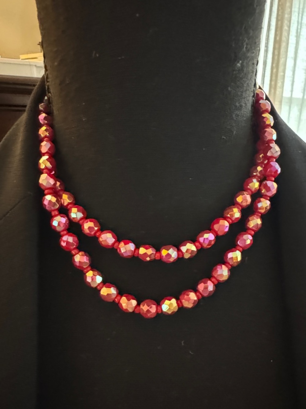 Red vintage Faceted AB Beaded Necklace - W Germany